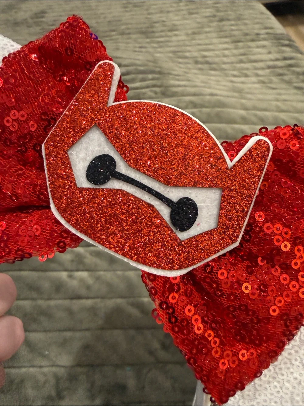 Sparkling Baymax Big Hero 6 Red Bow Mouse Ears Headband with White Sequin Ears